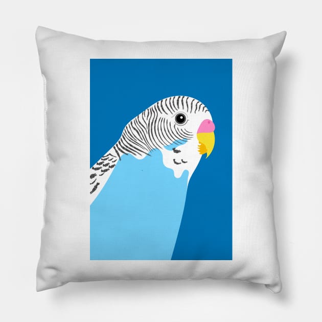 Blue Budgie Bird Portrait Pillow by AdamRegester