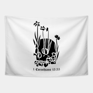 Skull with flowers 1 Corinthians 15:55 Tapestry