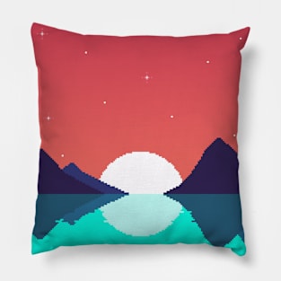 Red Night Moon Over The Sea Pillow