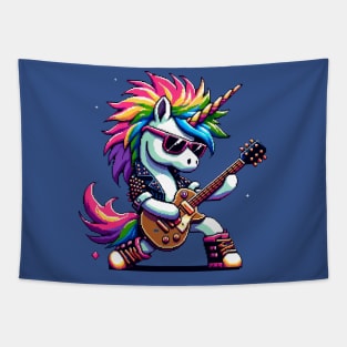 Pixel Rock Unicorn - Punk Style Electric Guitarist Tapestry