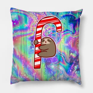 Candy Cane Sloth Rainbow Holographic Pillow