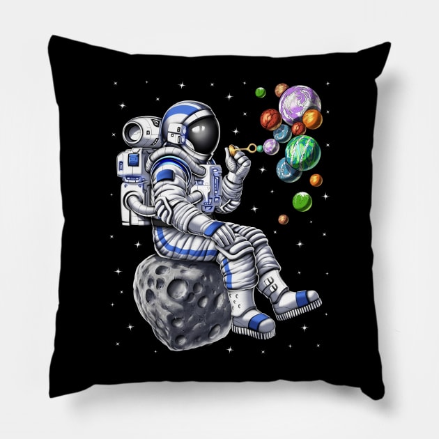 Astronaut Blowing Bubbles Pillow by underheaven