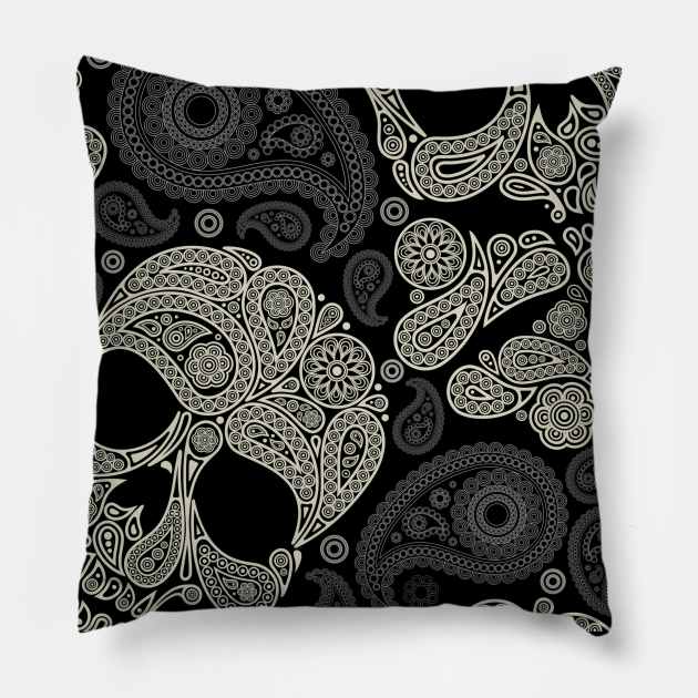 Paisley Skull Pillow by Mendi Art