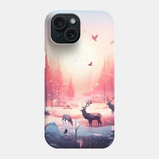 Low Poly Winter Forest in Pink Phone Case