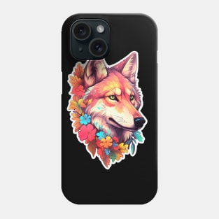 Colorful Wolf with Flowers Phone Case