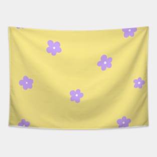 purple flowers on yellow background Tapestry