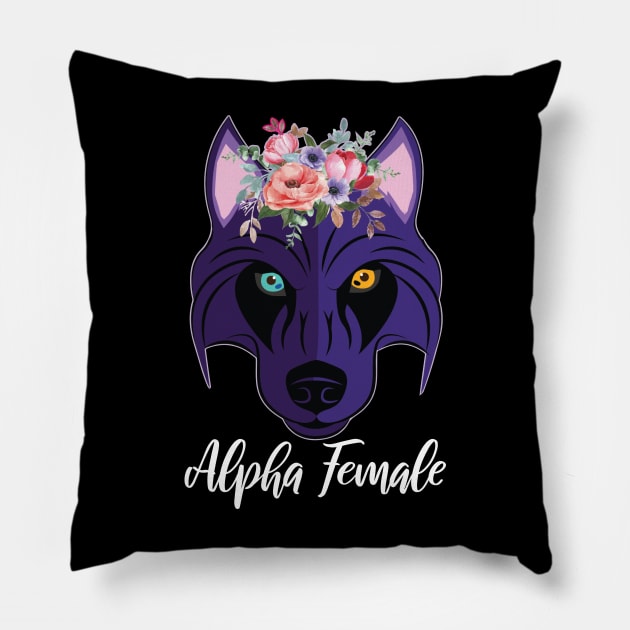 Wolf Husky Heterochromia Alpha Women Purple Feminism Strong Pillow by alltheprints