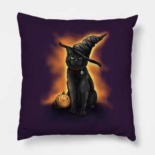 Halloween Cute Black Witch's Cat with Pumpkin Pillow