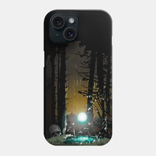 WISPWISP dark forest with will o the wisp foxfire skull trees swamp Phone Case by sandpaperdaisy