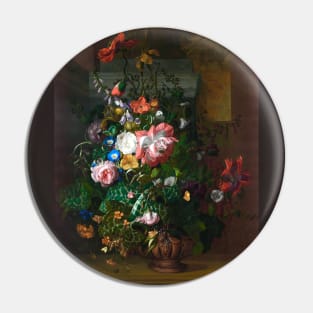 Roses, Convolvulus, Poppies, and Other Flowers in an Urn on a Stone Ledge by Rachel Ruysch (digitally enhanced) Pin