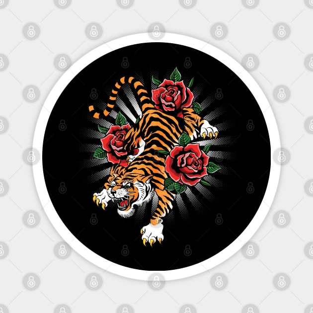 Tigers seamless pattern vintage old school tattoo vector Classic flash  tattoo style patches and stickers Fashionable tigers heads and flowers  roses pattern StockVektorgrafik  Adobe Stock