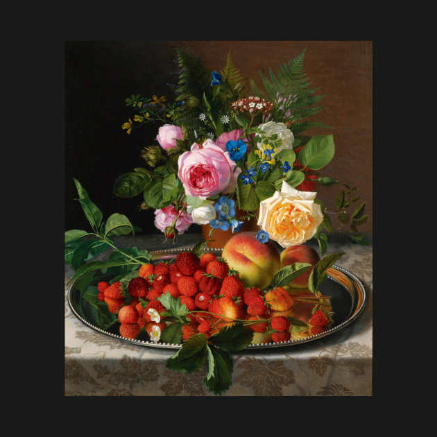 Still Life with Roses and Strawberries on a Silver Salver by Otto Didrik Ottesen by MasterpieceCafe