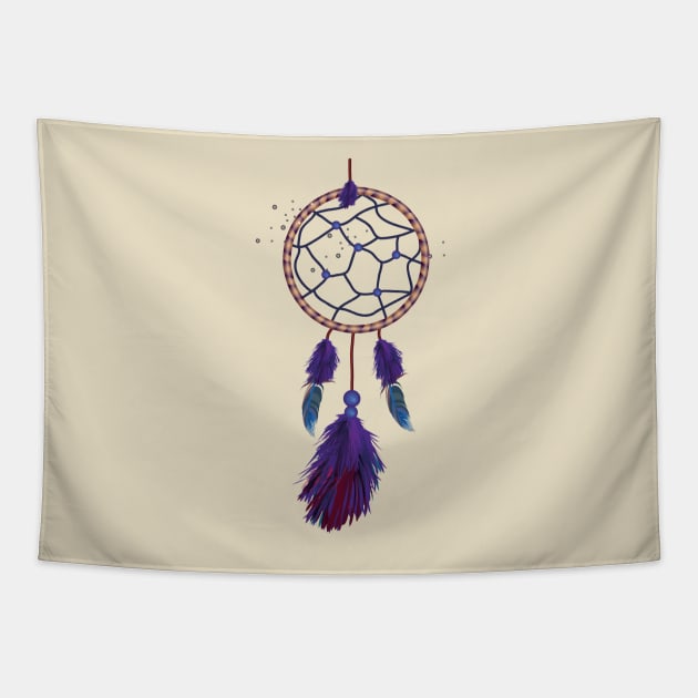 Dreamcatcher Boho Blue Purple Feathers Tapestry by bragova