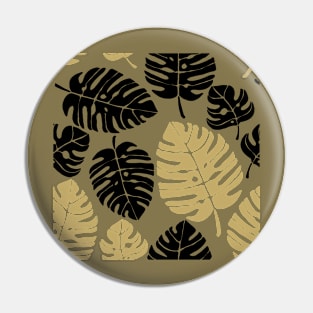 Exotic Monstera Leaf Gold Black Pin