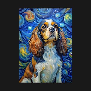 Cavalier King Charles Spaniel Dog Breed Painting in a Van Gogh Starry Night Art Style T-Shirt