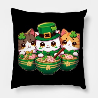 Irish Ramen Cats Cute Anime St Patrick's Day Women Girls Pillow