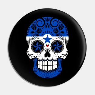 Honduras Flag Sugar Skull with Roses Pin