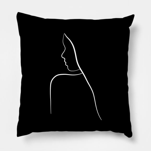 Girl Line Art Drawing - Simple Sara Pillow by PeachOnAWindowsill