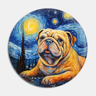 Bulldog painted in Starry Night style Pin