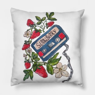 Strawberry Serenade: A Retro Mixtape Journey Pillow