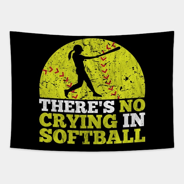 There's No Crying In Softball Funny Team Silhouette Tapestry by jkshirts