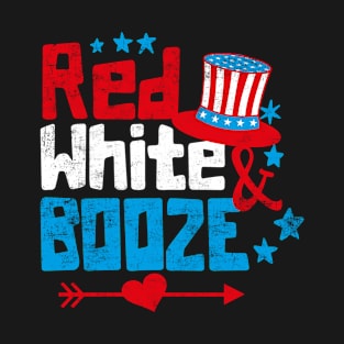 Red White & Booze July Fourth American USA Flag T-Shirt