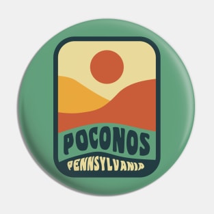 Pocono Mountains Pennsylvania Retro Sunset Badge Pin