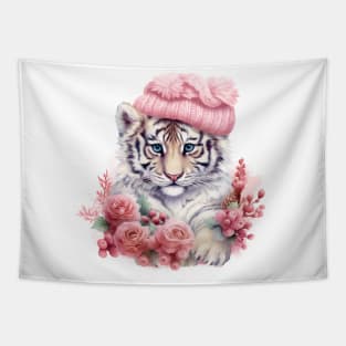 Pink Christmas Tiger Tapestry