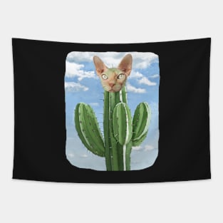 Cactus Cat Pun Tapestry