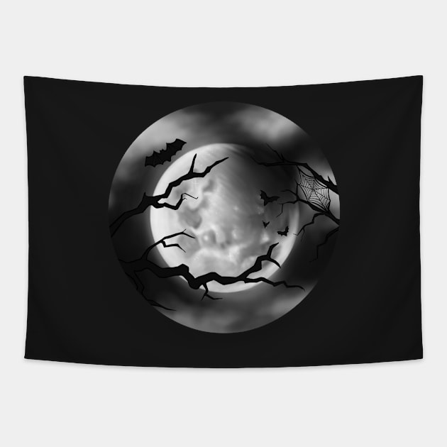 Spooky Full Moon with Bats and Branches Digital Illustration Tapestry by AlmightyClaire