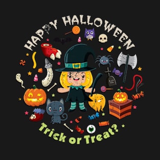 Kids Happy Halloween Trick or Treat Witch T-Shirt