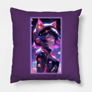 Anime Sci-Fi Cat Girl | Quality Anime Girl Artwork | Manga Girl Anime Art Pillow