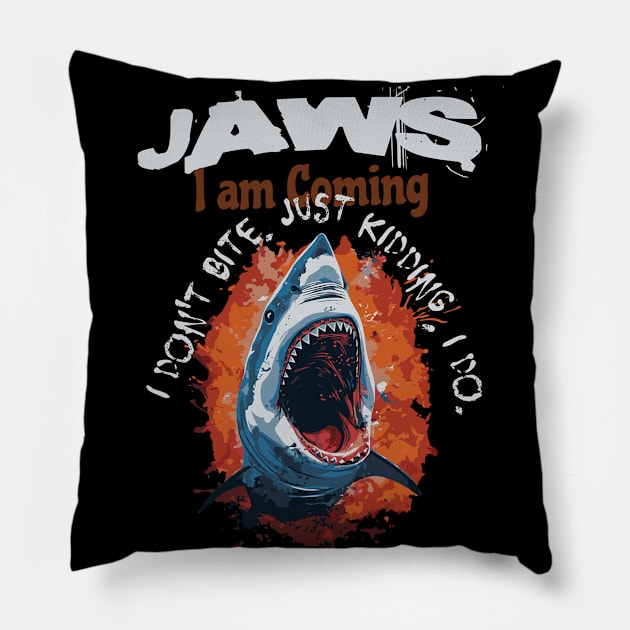 GREAT WHITE SHARK，JAWS BITE T-SHIRT 01 Pillow by ToddT