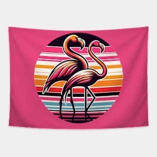 Two flamingos with sunset Tapestry