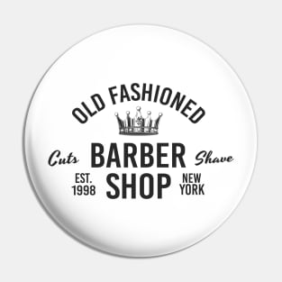 Barbershop print with crown. Monochrome retro design. Pin