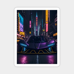 Dark Neon Sports Car in Japanese Neon City Magnet