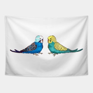 Budgie - blue mutation and Graywing in green line Tapestry