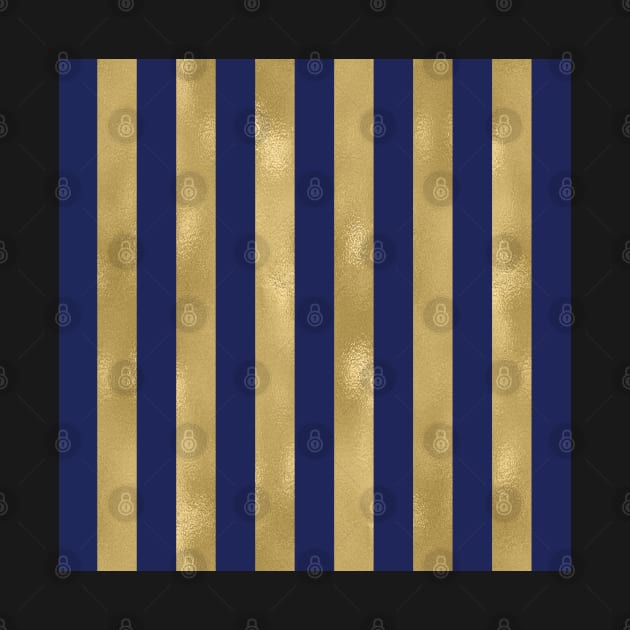 Navy Blue and Gold Metallic Vertical Stripes by AmyBrinkman