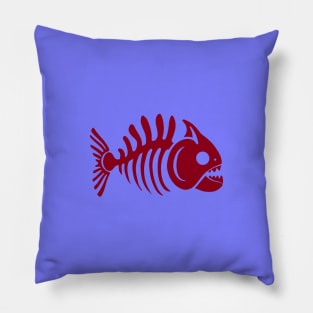 Piranha skeleton.Minimalist design of a fish skull and bones Pillow