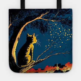 Tabby Cat Looking at an Autumnal View Tote