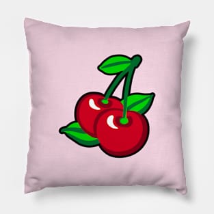 Cartoon Red Green Black Cherries Fruit Graphic Pillow