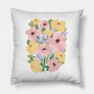 Pink Abstract Wild Flowers Illustration Pillow