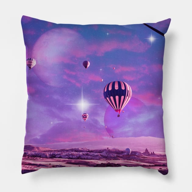 Flight to a pink night Pillow by cupofmars