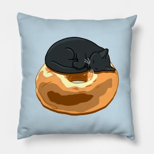 Bagel Cat - Black Pillow