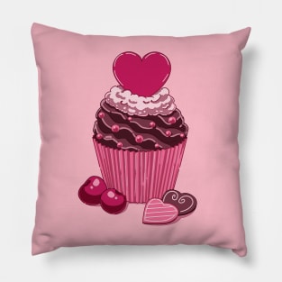 Cute chocolate muffin with a pink heart and cherries Pillow