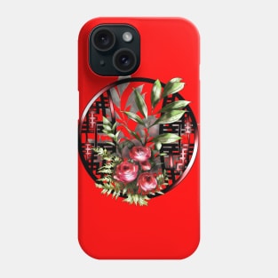 Red watercolor roses and a chinese lattice Phone Case