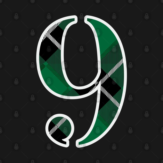 9 Sports Jersey Number Green Black Flannel by Design_Lawrence