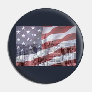 Downtown Manhattan, NYC And American Flag Pin