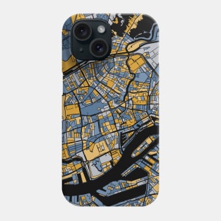 Rotterdam Map Pattern in Blue & Gold Phone Case