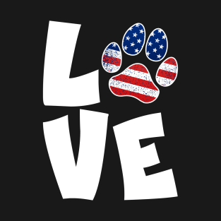 Love Dog Paw USA Flag T-Shirt